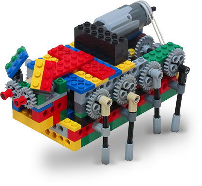 Students building mechanical gears and parts