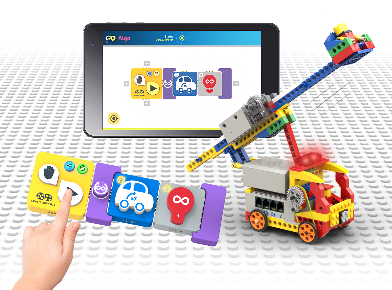 Child with educational robot model